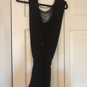 Women’s black clingy sweater with belt